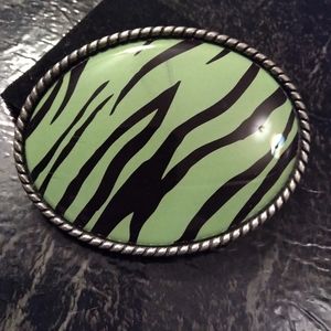 Homemade Green & Black zebra print belt buckle